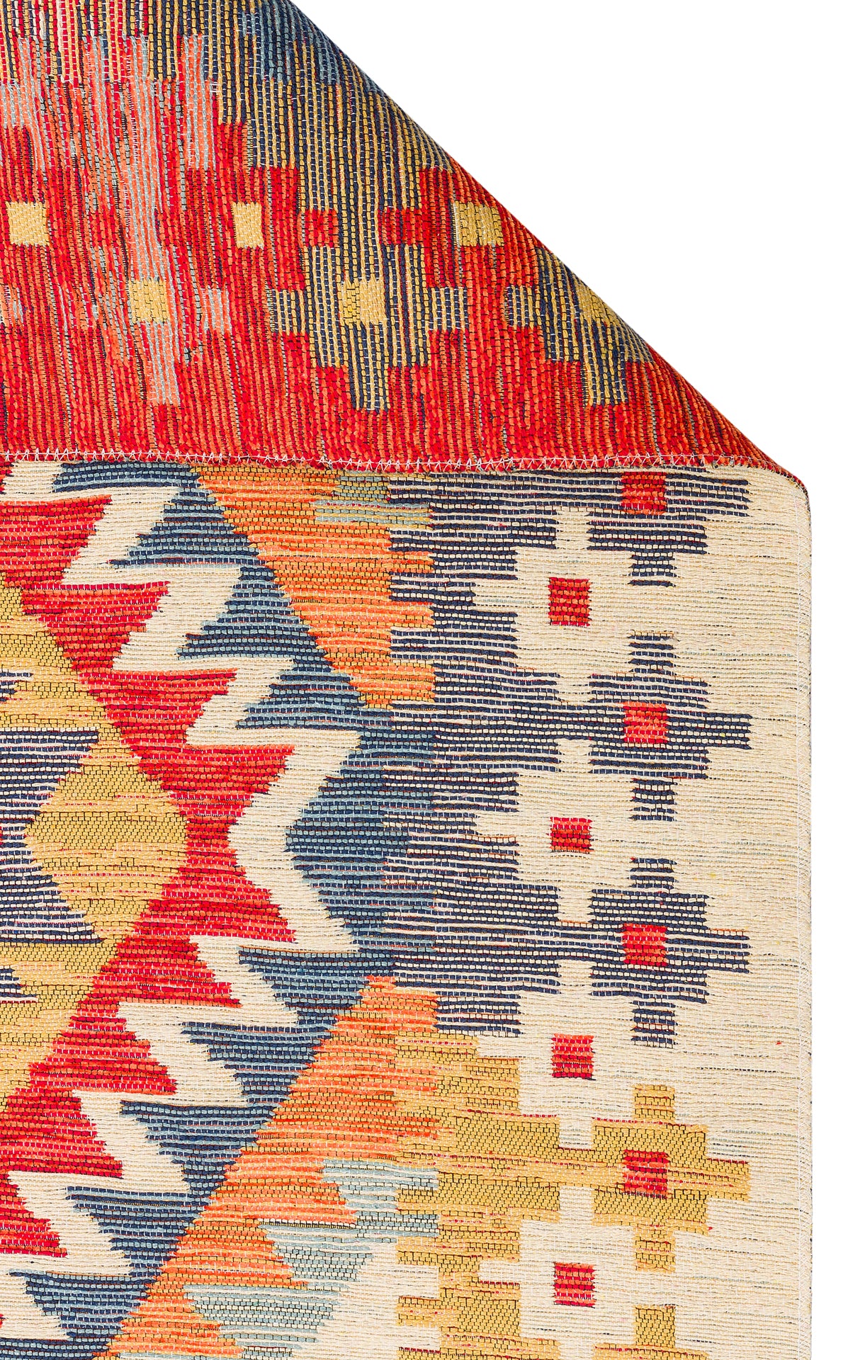 Lerva Çok Renkli Etnik Geometrik Desenli Kilim – doku yakın çekim