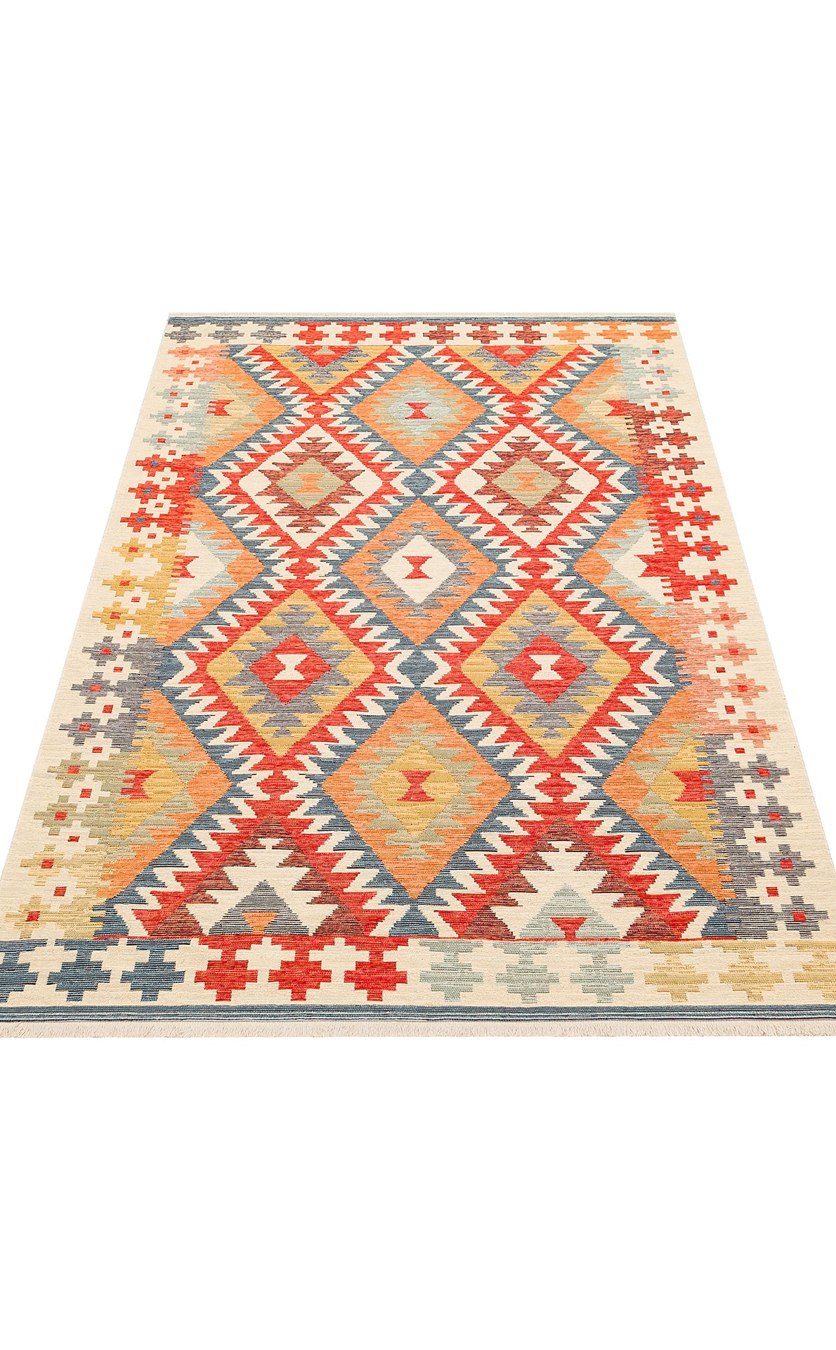 Lerva Çok Renkli Etnik Geometrik Desenli Kilim – kenar detayı