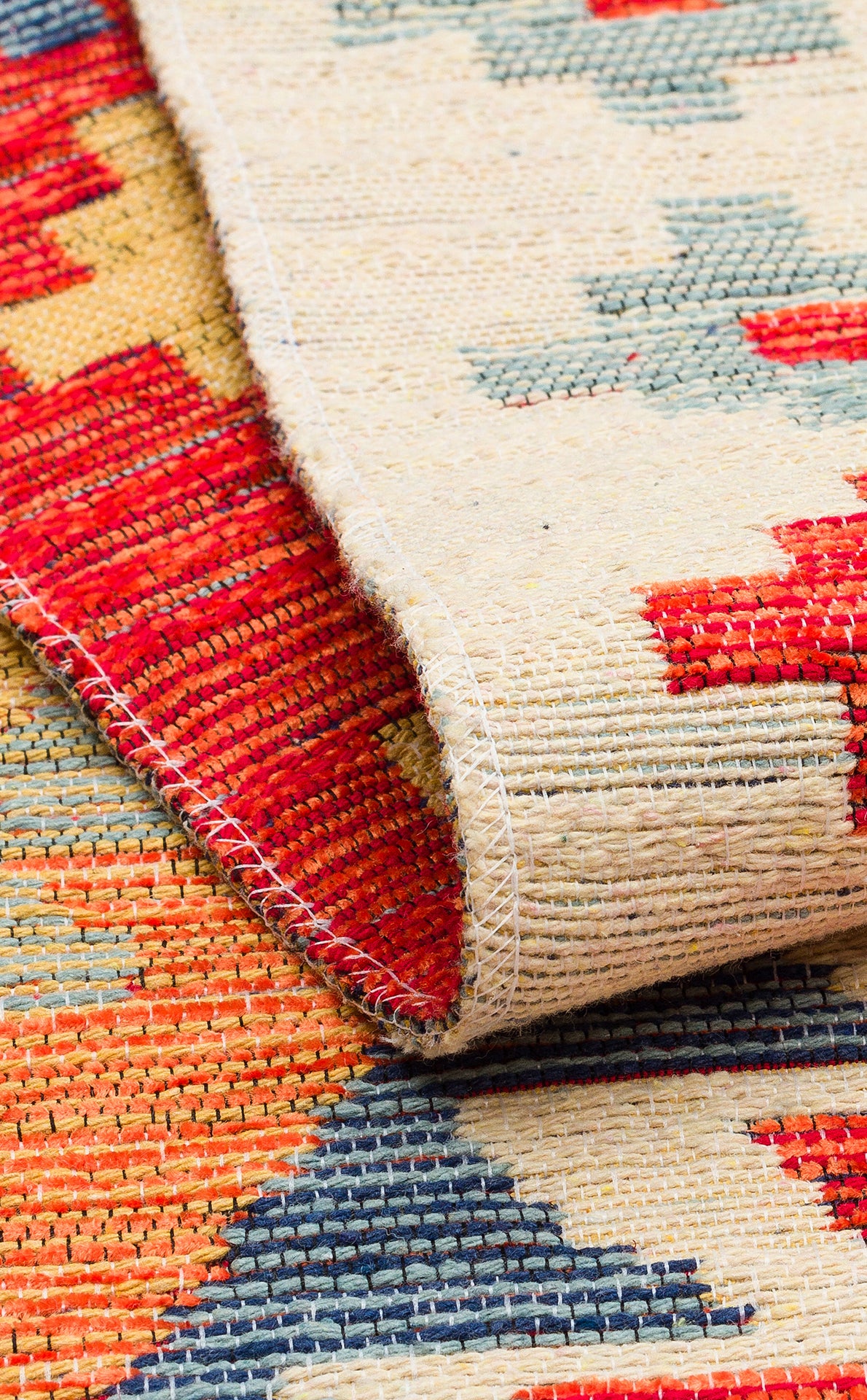 Lerva Çok Renkli Etnik Geometrik Desenli Kilim – arka yüz görünümü