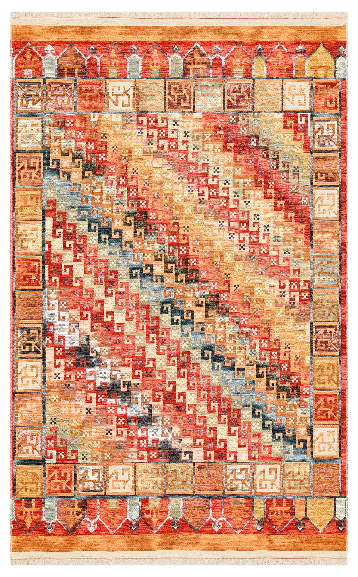 Lerva Çok Renkli Geometrik Desenli Etnik Kilim