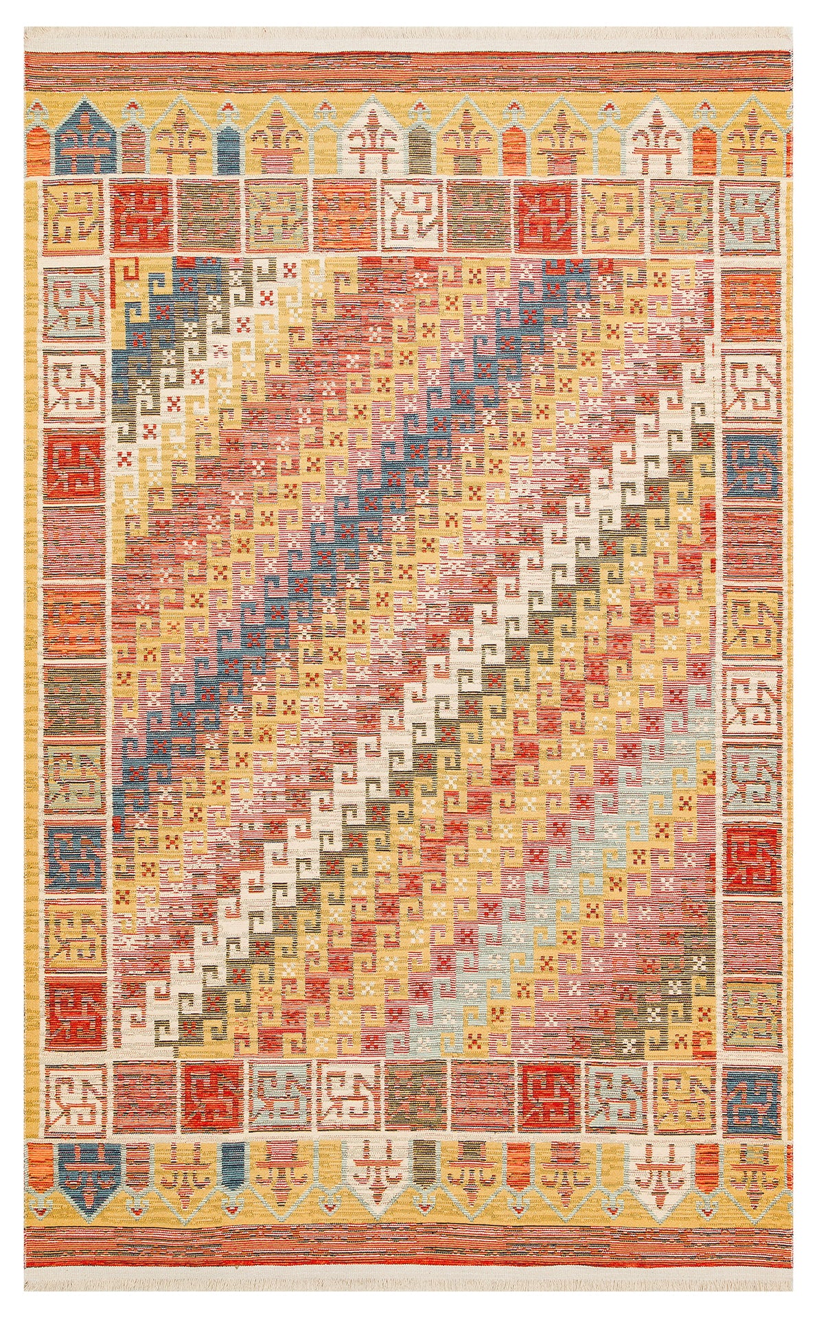 Lerva Çok Renkli Geometrik Desenli Etnik Kilim – genel görünüm