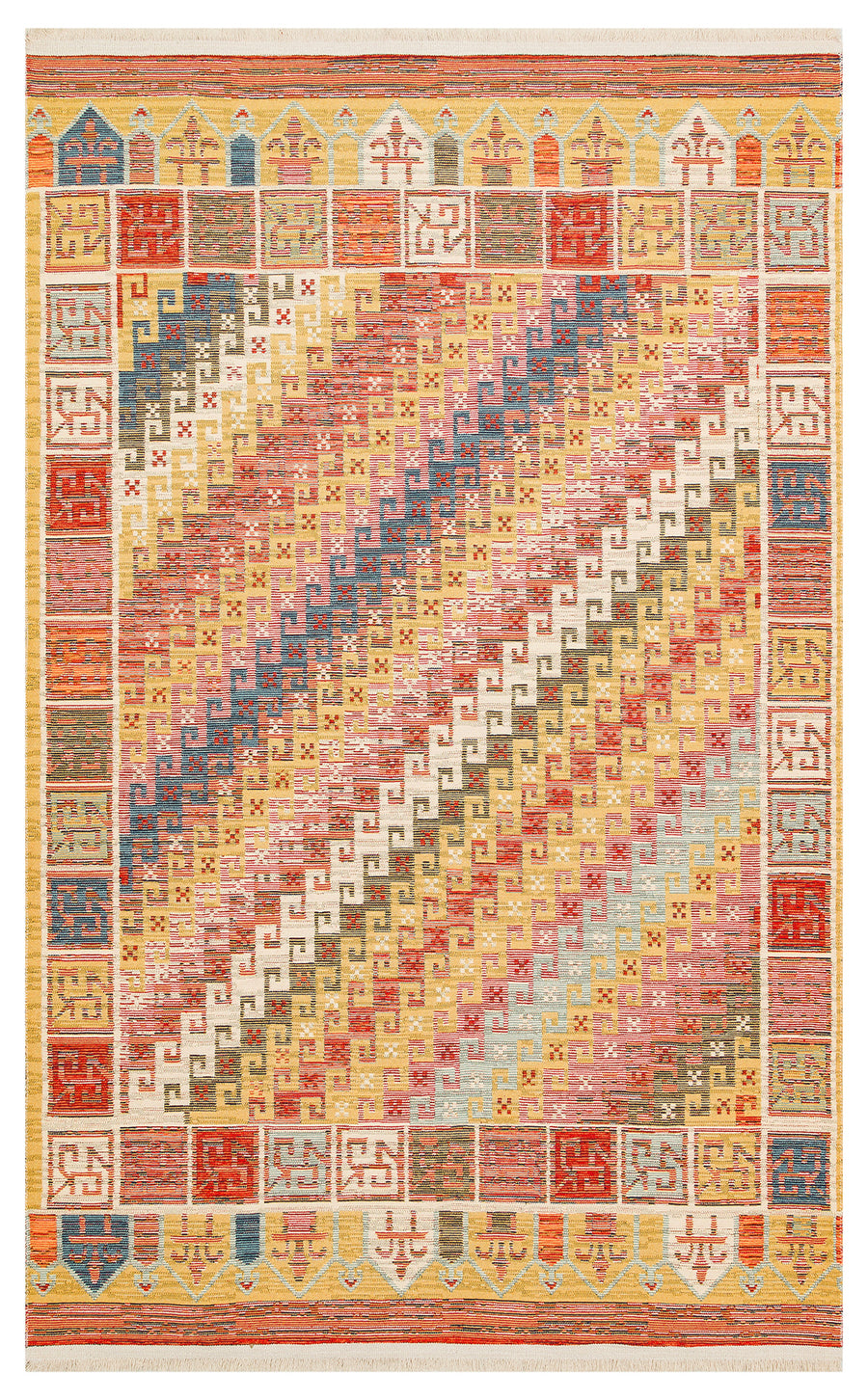Lerva Çok Renkli Geometrik Desenli Etnik Kilim – genel görünüm