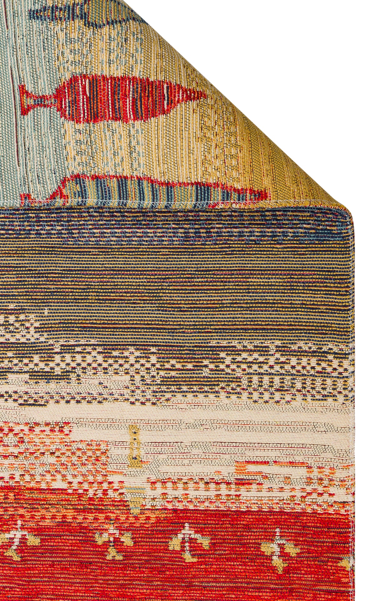 Lerva Turuncu Mavi Mandala Desenli Modern Yıkanabilir Kilim – doku yakın çekim