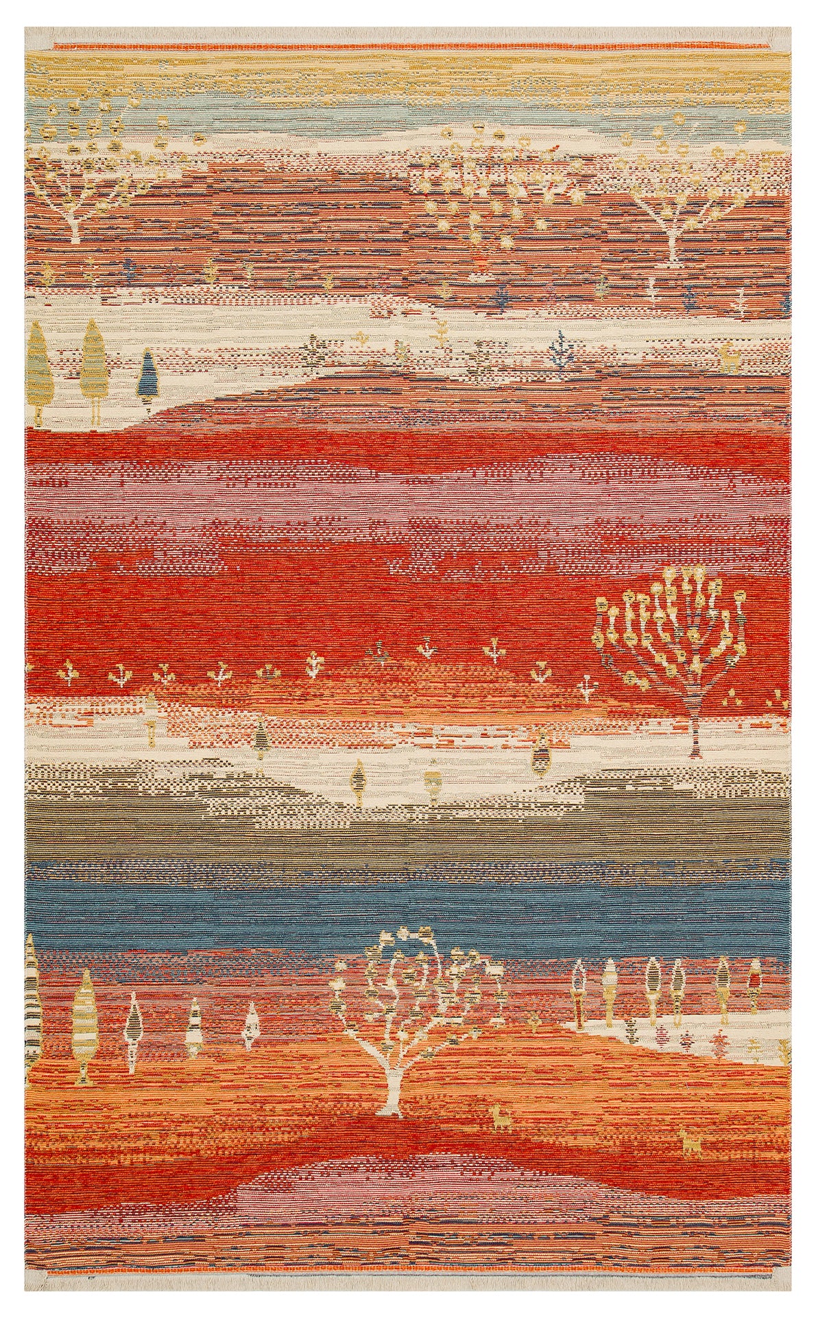 Lerva Turuncu Mavi Mandala Desenli Modern Yıkanabilir Kilim – genel görünüm