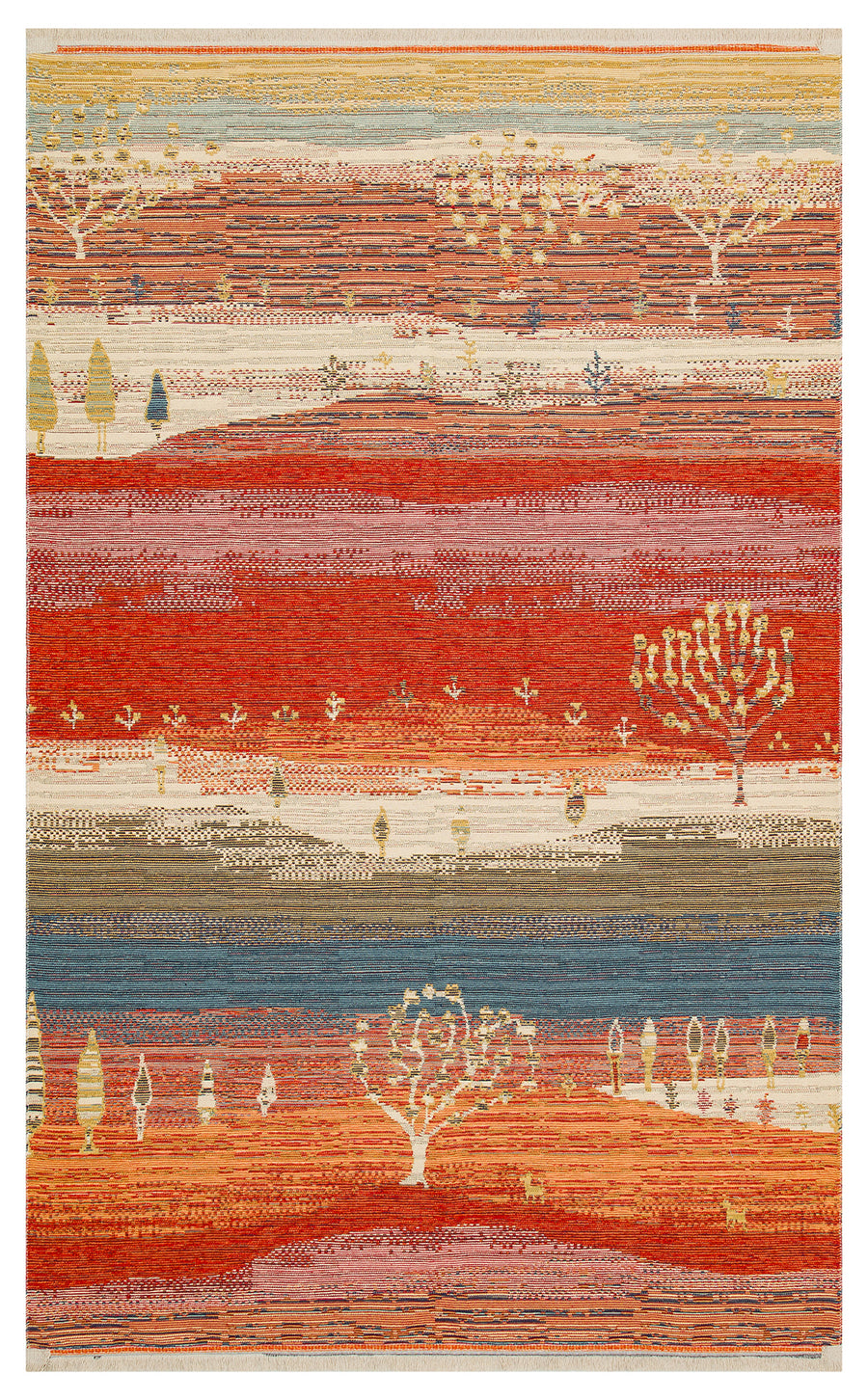Lerva Turuncu Mavi Mandala Desenli Modern Yıkanabilir Kilim – genel görünüm
