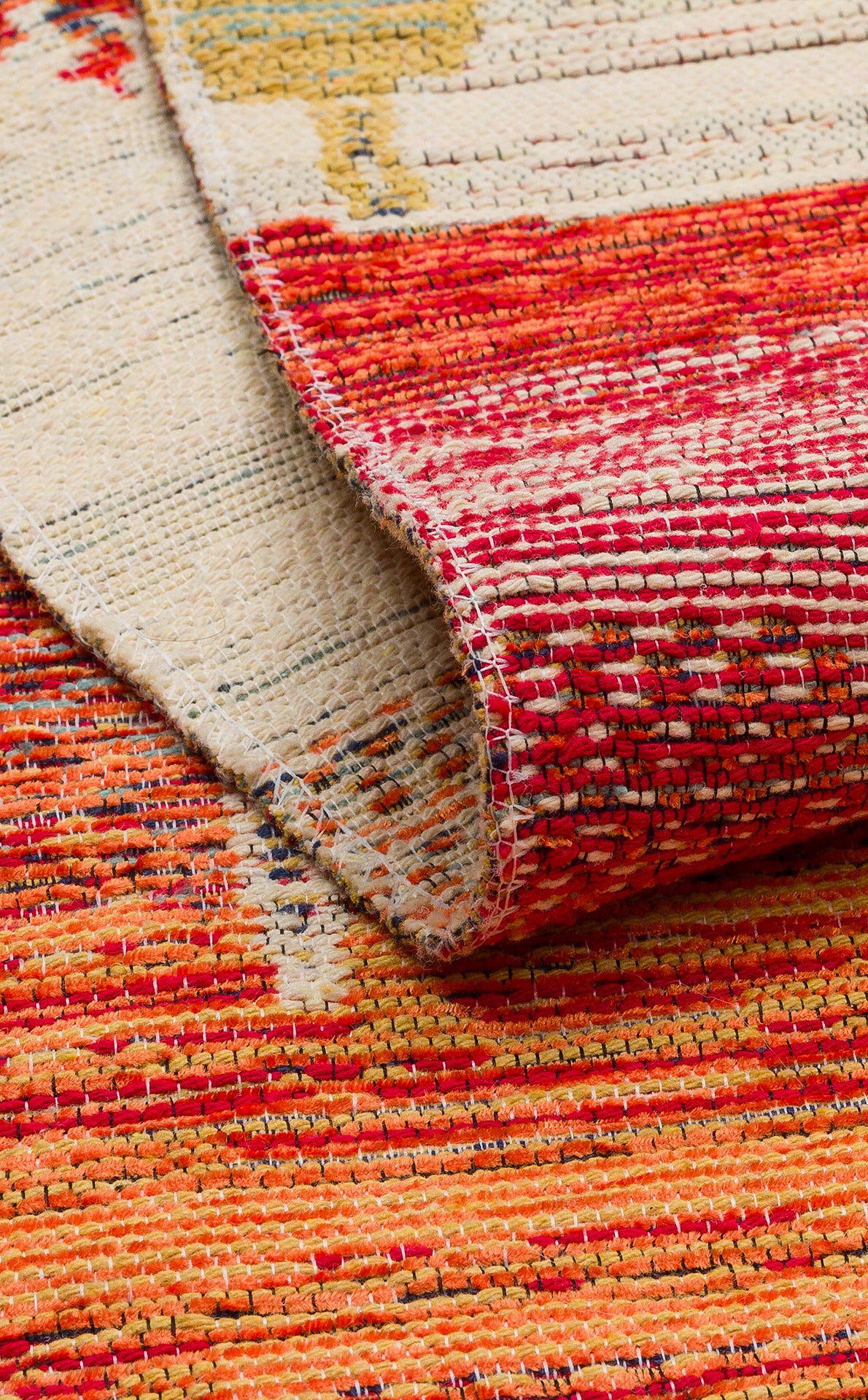 Lerva Turuncu Mavi Mandala Desenli Modern Yıkanabilir Kilim – arka yüz görünümü