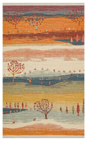 Lerva Turuncu Mavi Mandala Desenli Modern Yıkanabilir Kilim