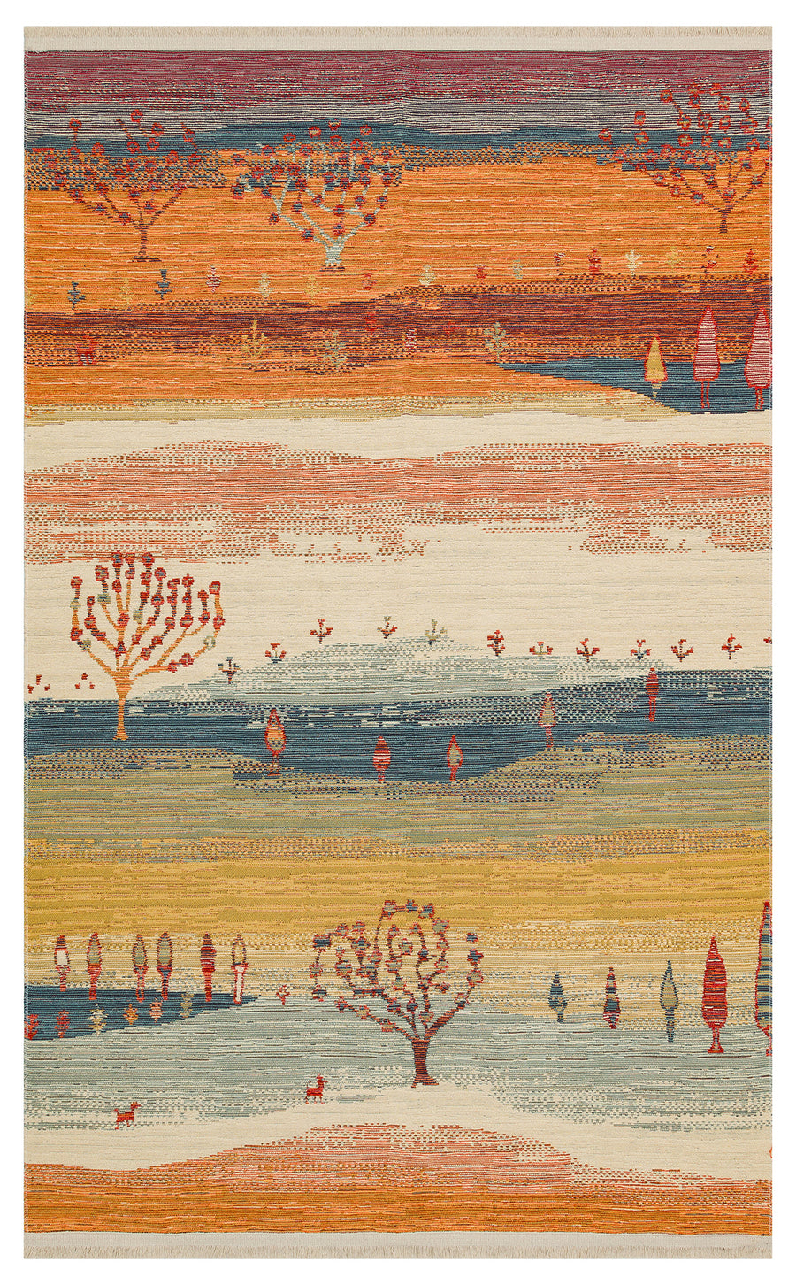 Lerva Turuncu Mavi Mandala Desenli Modern Yıkanabilir Kilim
