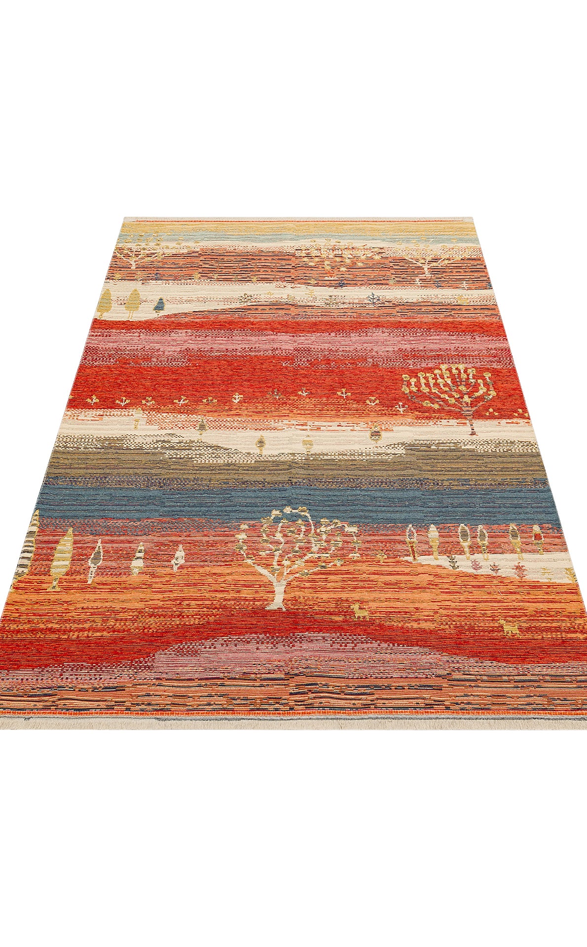 Lerva Turuncu Mavi Mandala Desenli Modern Yıkanabilir Kilim – kenar detayı