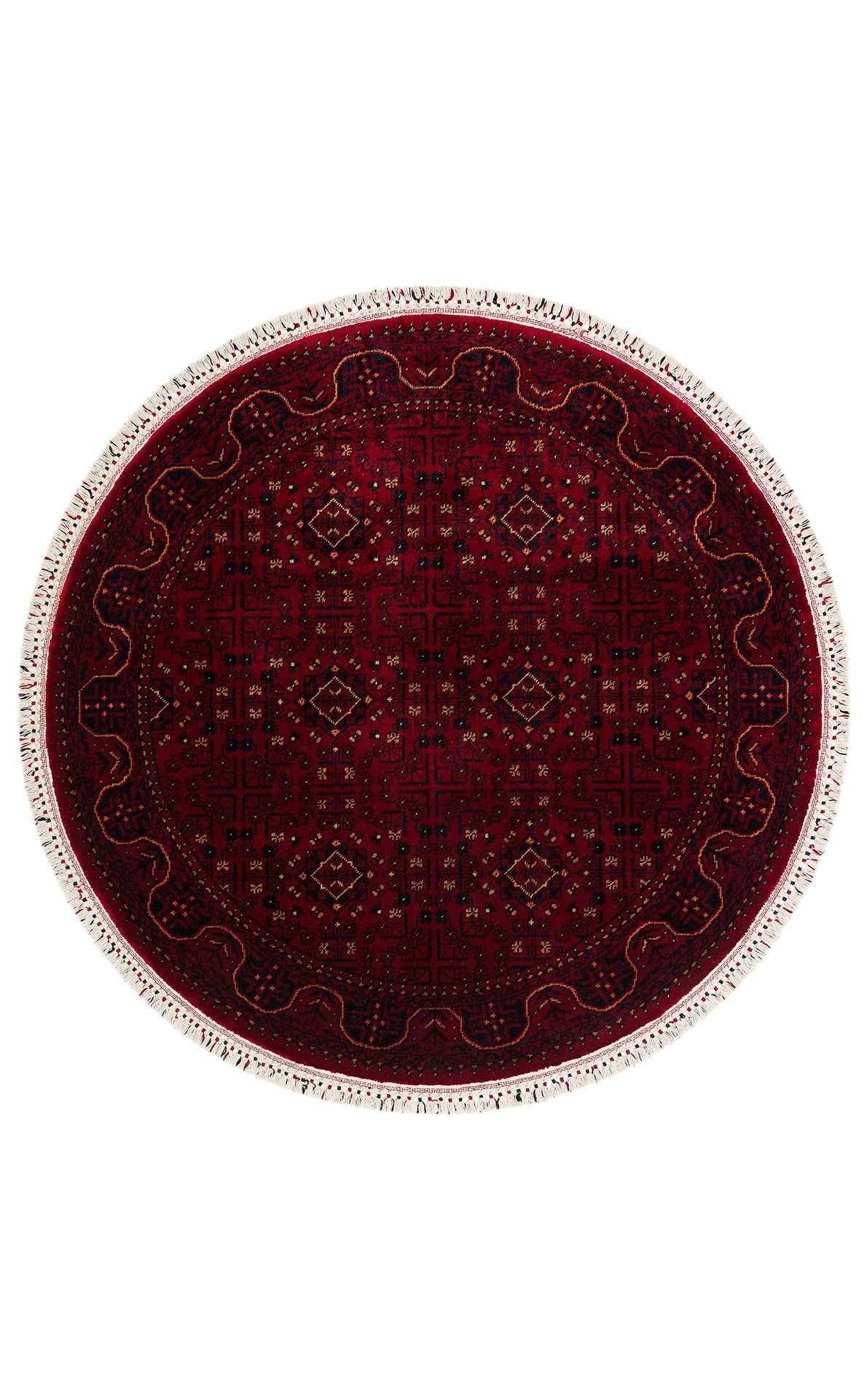 Zamar Bordo Lacivert Geometrik Desenli Yuvarlak Makine Halısı