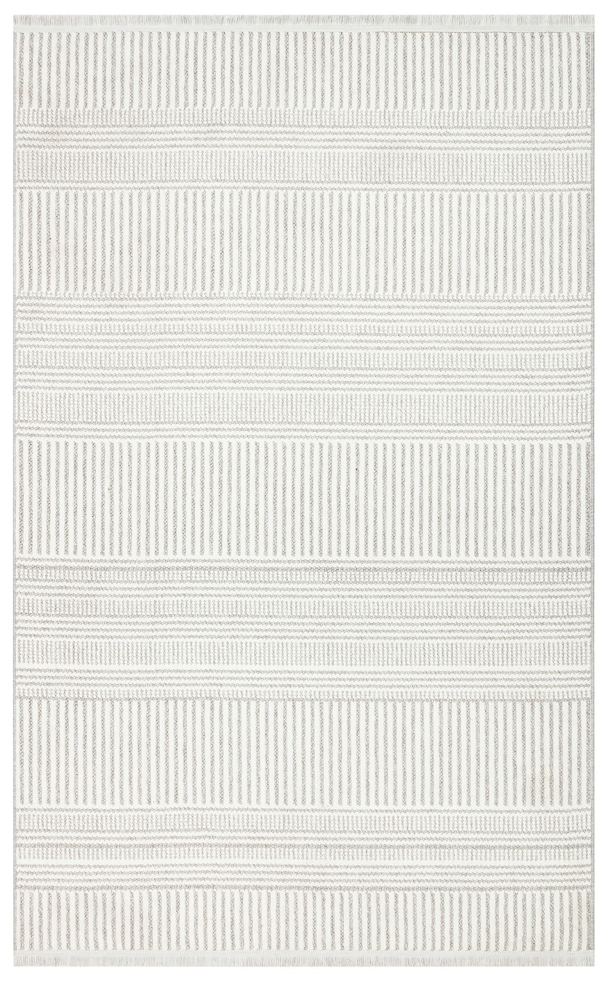 Vayra Beyaz Gri Geometrik Desenli Modern Polyester Halı