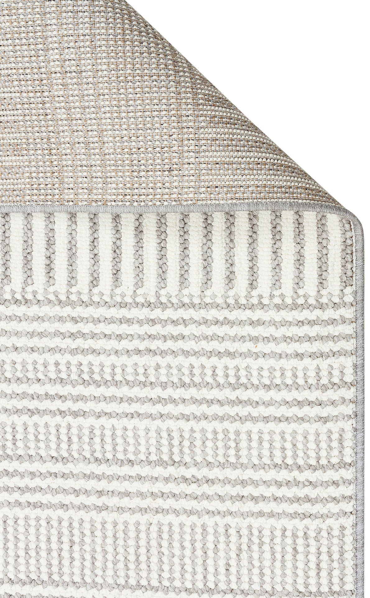 Vayra Beyaz Gri Geometrik Desenli Modern Polyester Halı – genel görünüm