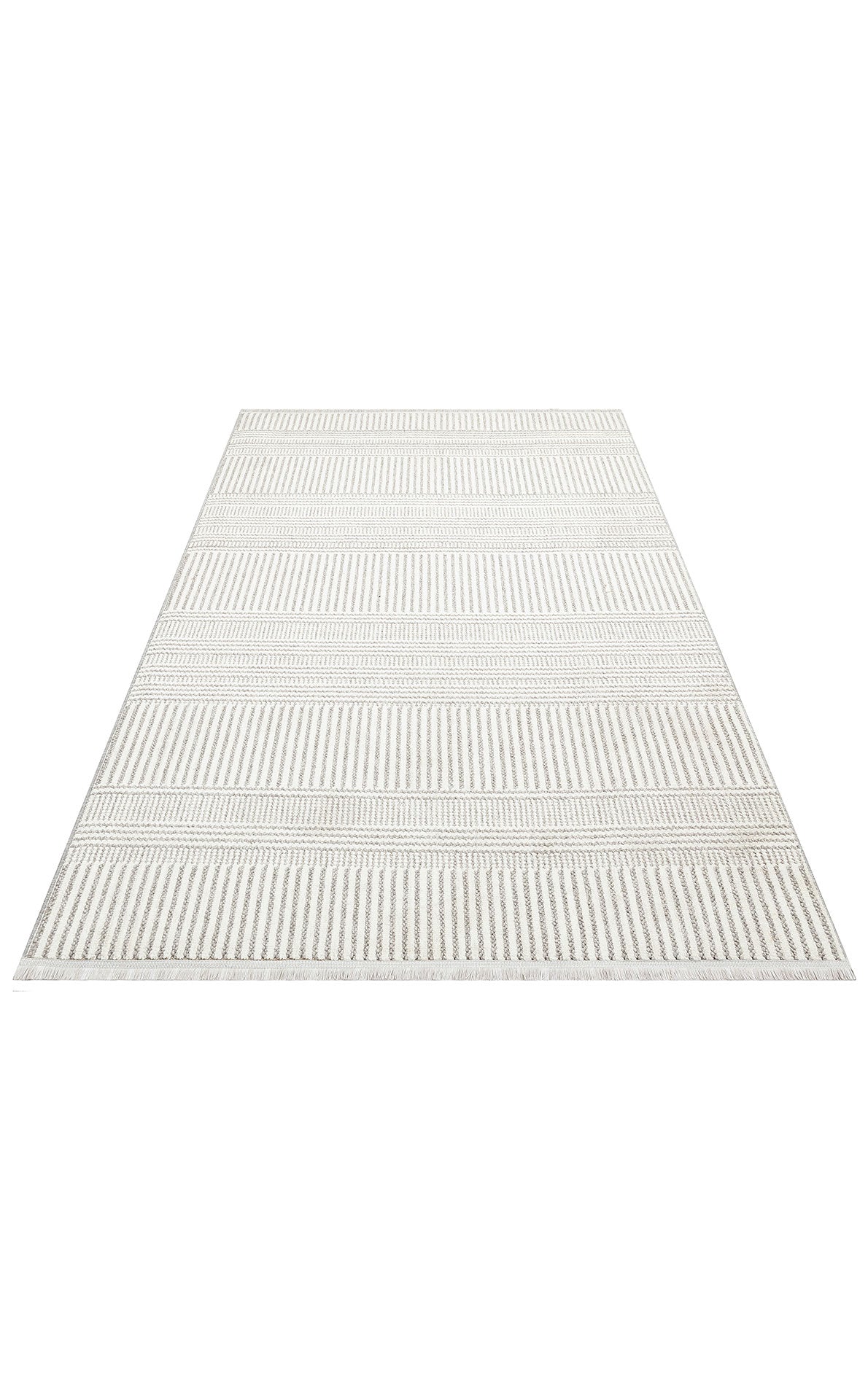 Vayra Beyaz Gri Geometrik Desenli Modern Polyester Halı – mekânda kullanım