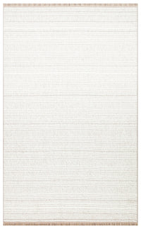 Tapis Vayra blanc et beige à rayures, moderne, en polyester tissé à la machine
