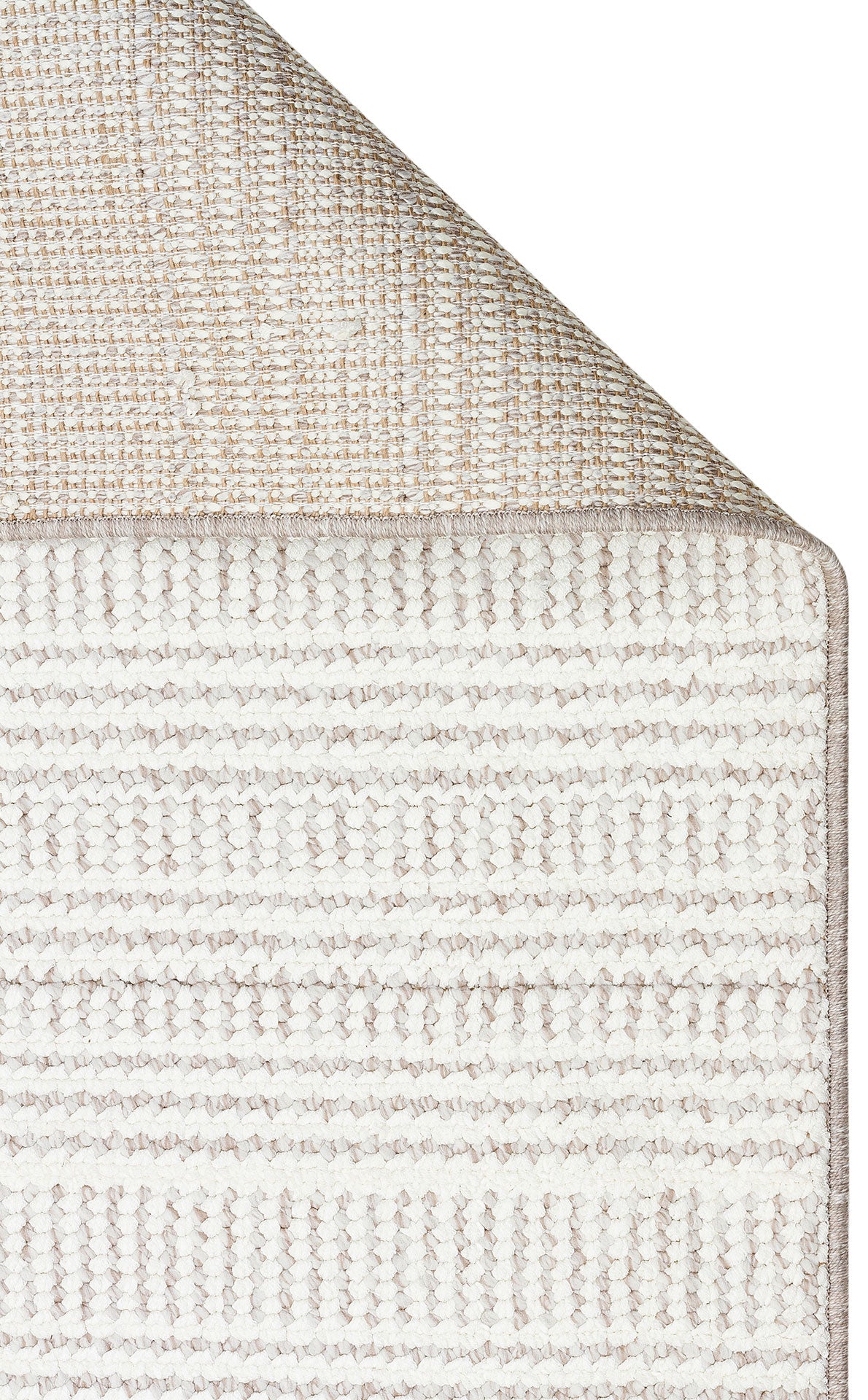 Vayra Beyaz Bej Çizgili Modern Polyester Makine Halısı – genel görünüm