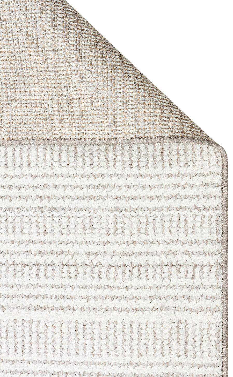 Vayra Beyaz Bej Çizgili Modern Polyester Makine Halısı – genel görünüm
