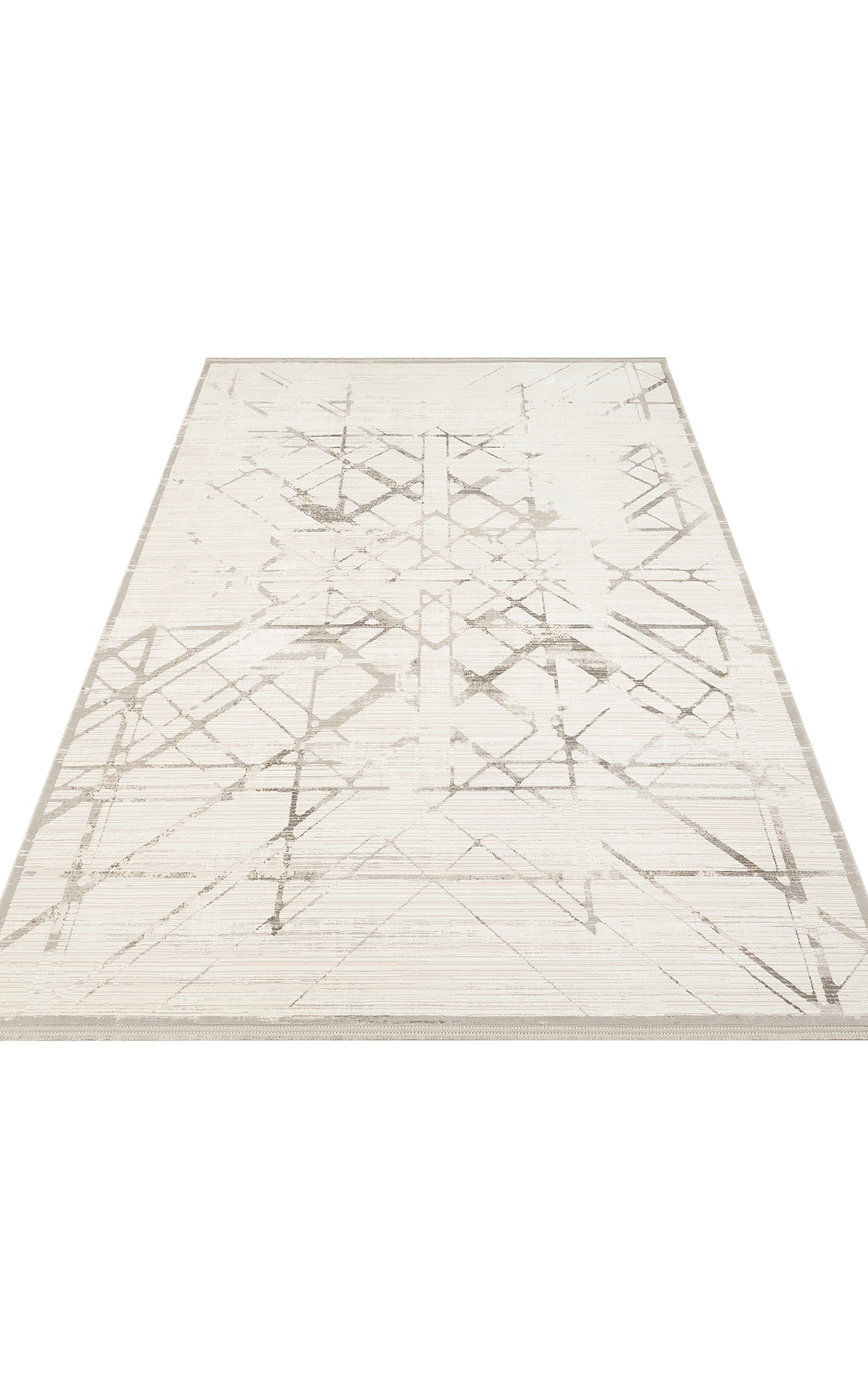 Akrel Beyaz Gri Modern Geometrik Desenli Halı – kenar detayı