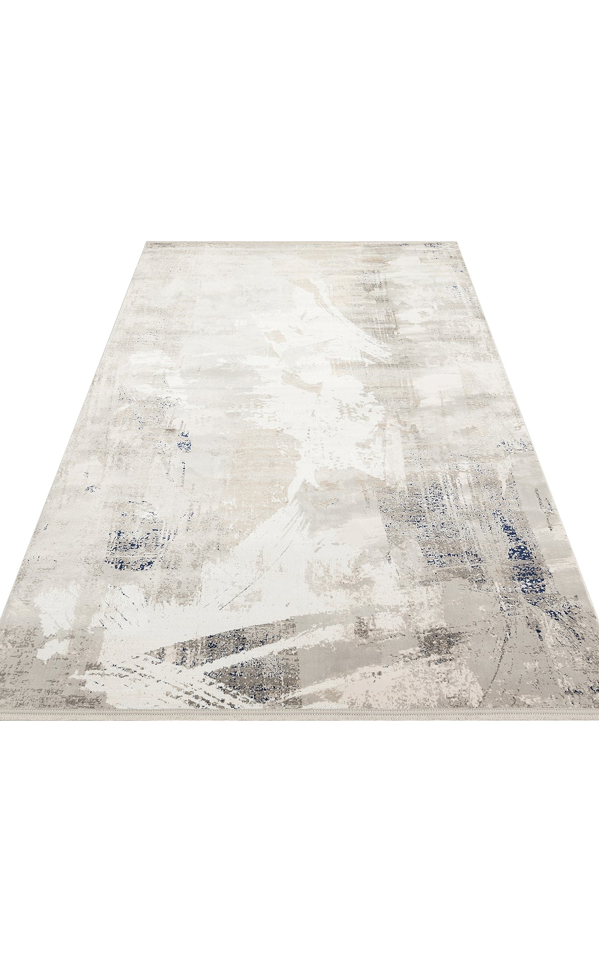 Akrel Açık Gri Lacivert Soyut Modern Salon Halısı – kenar detayı
