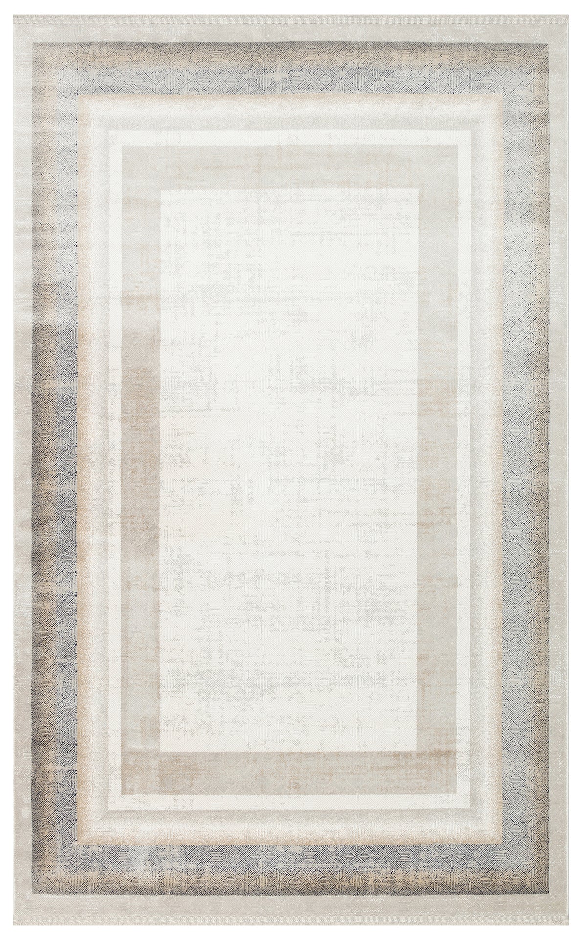 Akrel Beyaz Gri Modern Geometrik Mikropolyester Halı