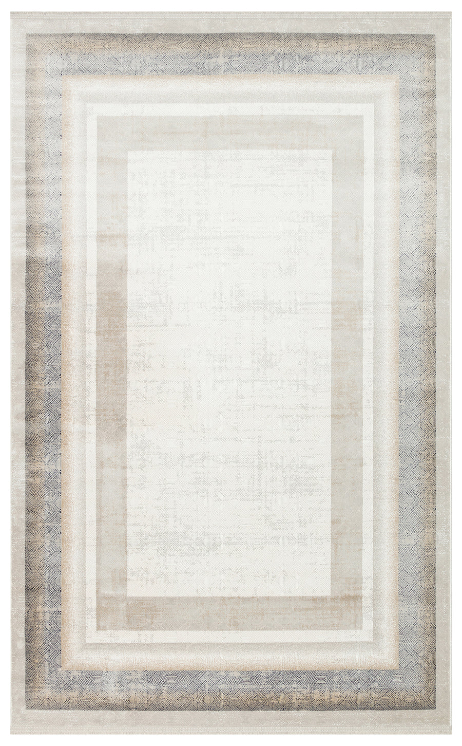 Akrel Beyaz Gri Modern Geometrik Mikropolyester Halı