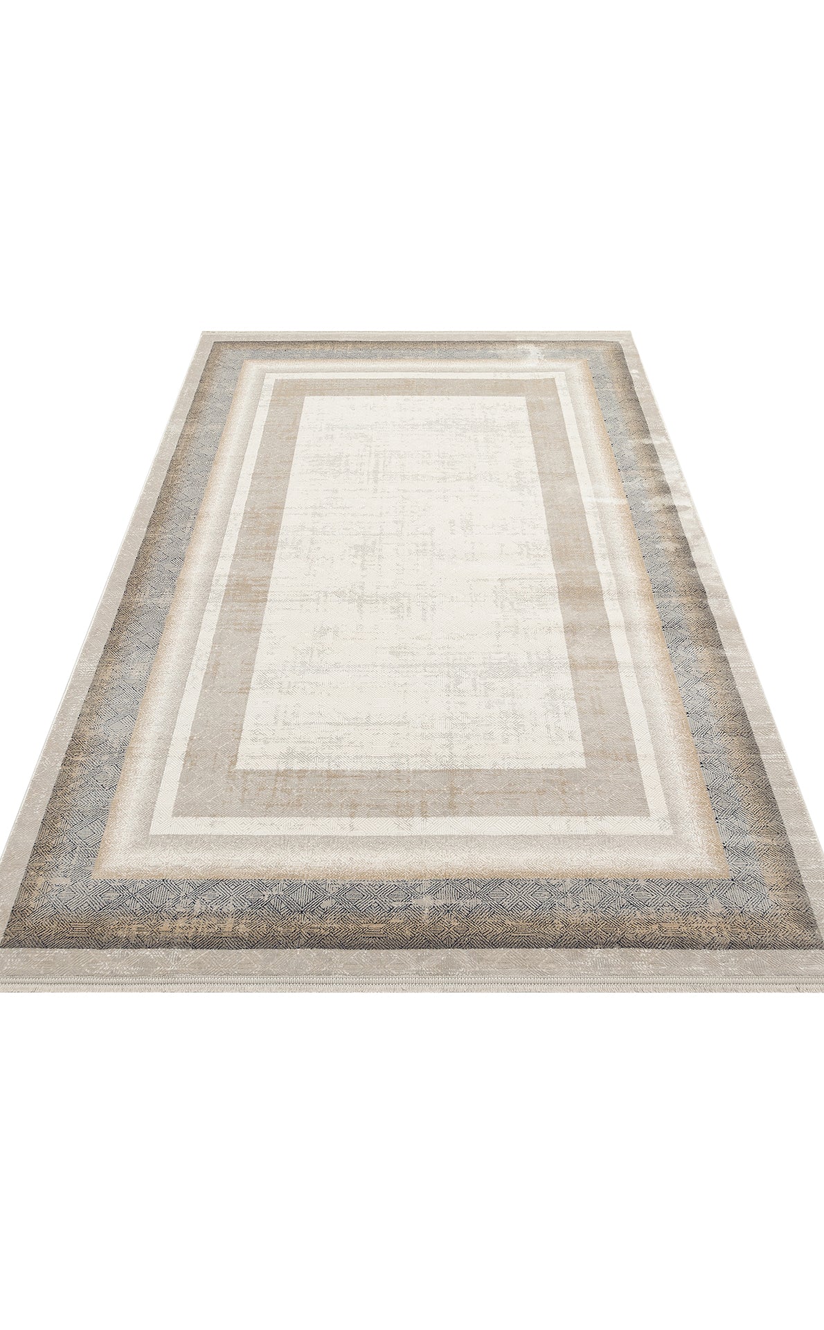 Akrel Beyaz Gri Modern Geometrik Mikropolyester Halı – kenar detayı