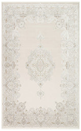 Ravene Beige Grau Medaillon Gemusterter Klassischer Wohnzimmerteppich