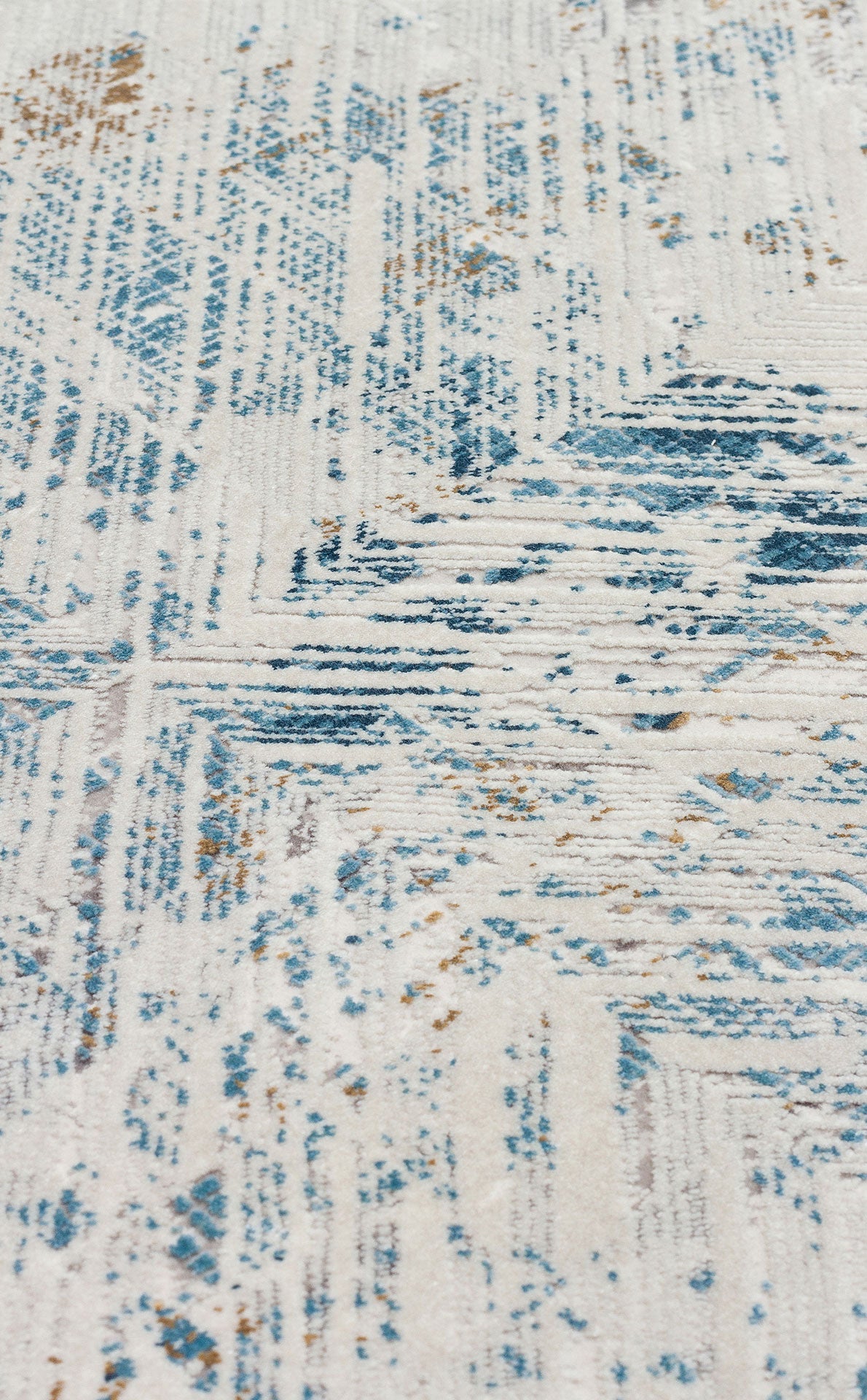 Ravene Beyaz Mavi Geometrik Desenli Modern Salon Halısı – detay görünümü