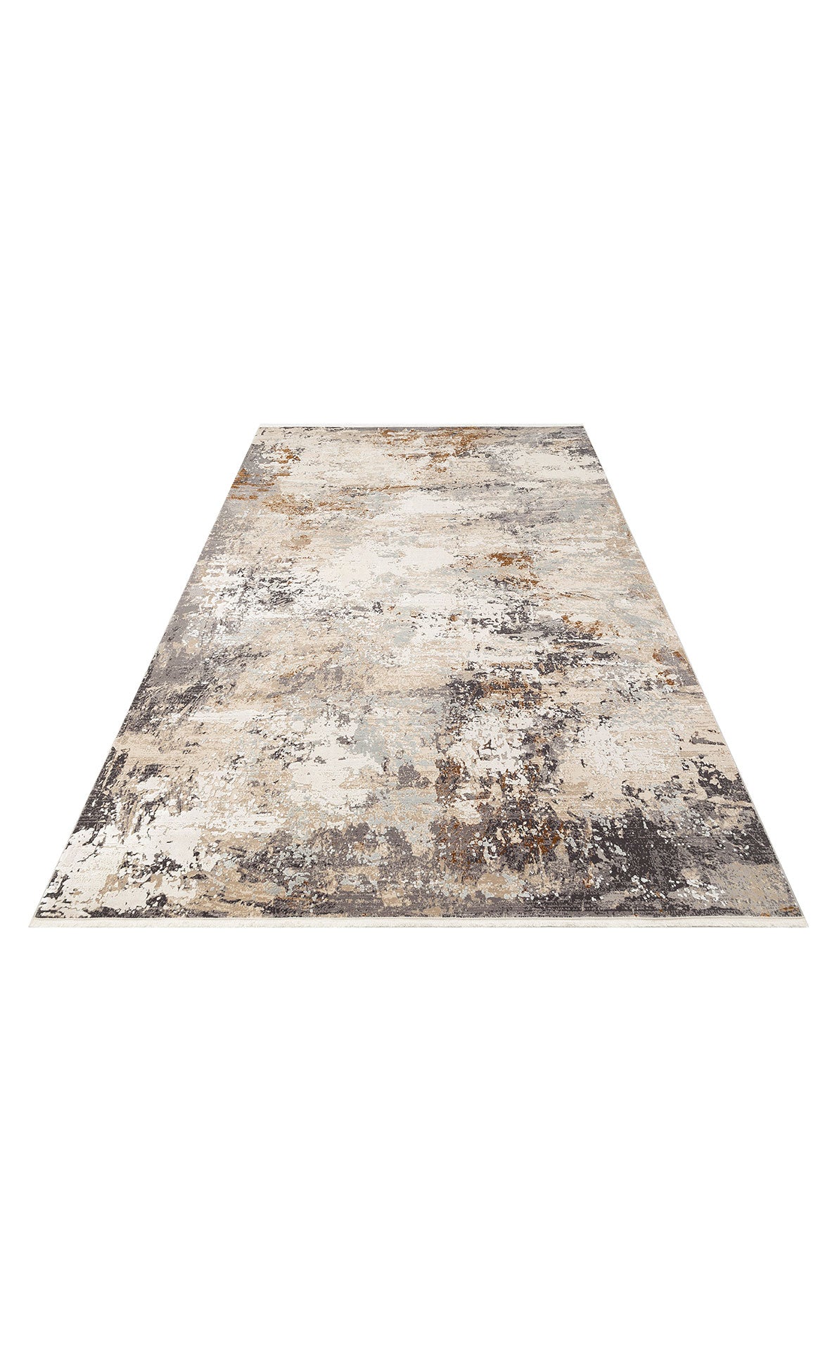 Tapis Alben beige et gris, motif abstrait moderne, en acrylique et viscose – vue du dos