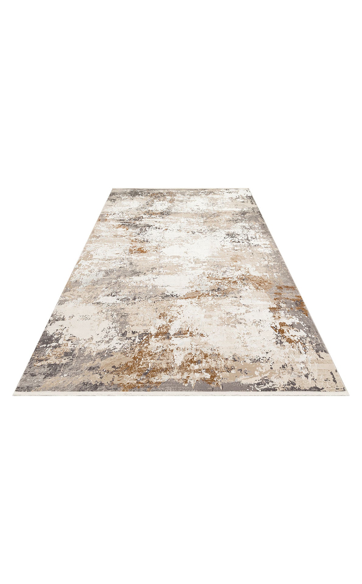 Tapis Alben beige et gris, motif abstrait moderne, en acrylique et viscose – détail du bord