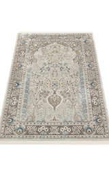 Ravene hellgrau-blauer Gebetsteppich mit Mihrab und Stickerei