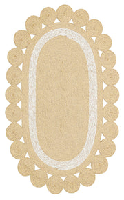 Orvena Naturel Krem Yuvarlak Halkalı Kenarlı Oval Jüt Halı