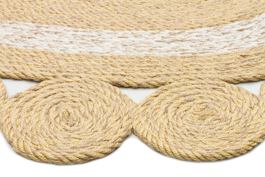 Orvena Naturel Krem Yuvarlak Halkalı Kenarlı Oval Jüt Halı