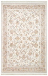 Zomra White Beige Classic Floral Pattern Machine-Made Rug