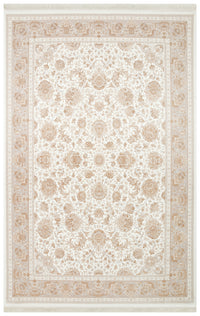 Tapis Zomra blanc et beige à motifs floraux classiques, tissé à la machine