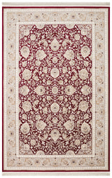 Zomra Burgundy Cream Classic Floral Pattern Acrylic Viscose Rug