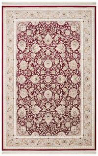 Zomra Bordeaux Cream Classic Floral Pattern Acrylic Viscose Rug