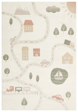 Savri Ecru Beige Karierter Moderner Kinderteppich