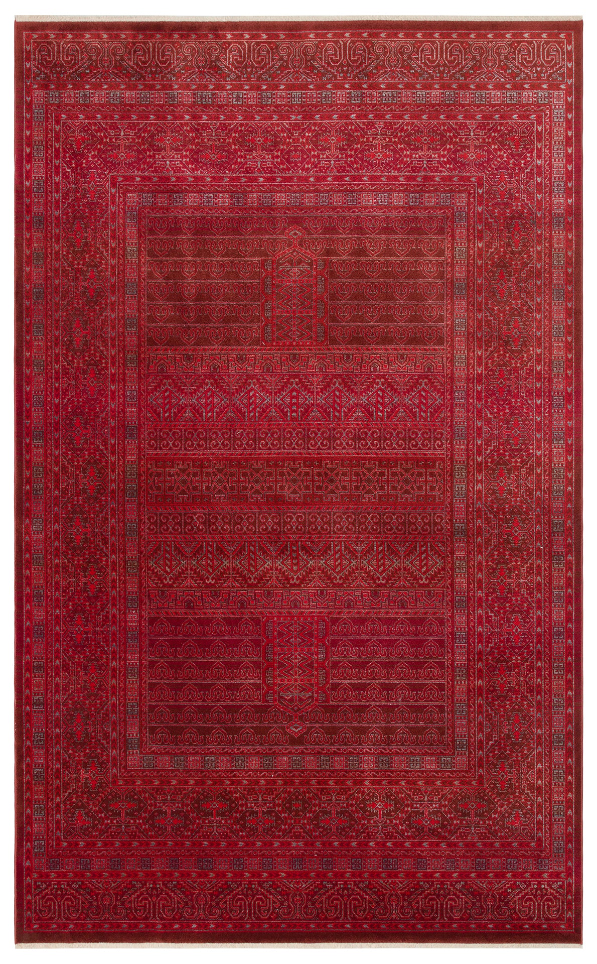 Ruvio Kırmızı Gri Etnik Desenli Modern Halı