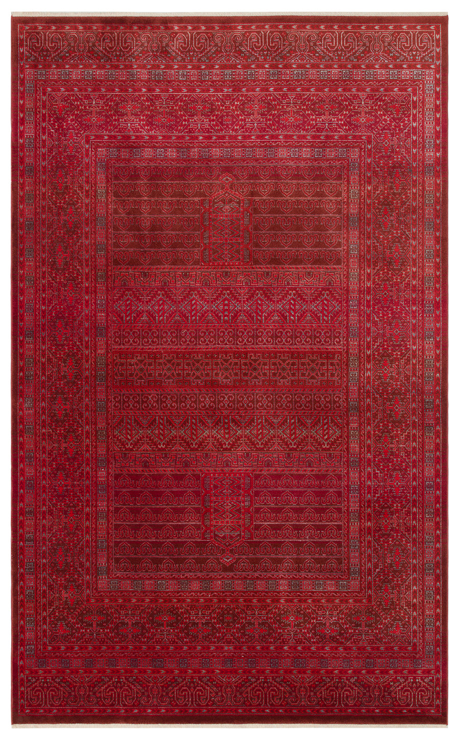Ruvio Kırmızı Gri Etnik Desenli Modern Halı