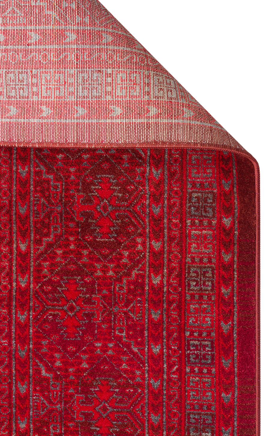 Ruvio Kırmızı Gri Etnik Desenli Modern Halı – genel görünüm