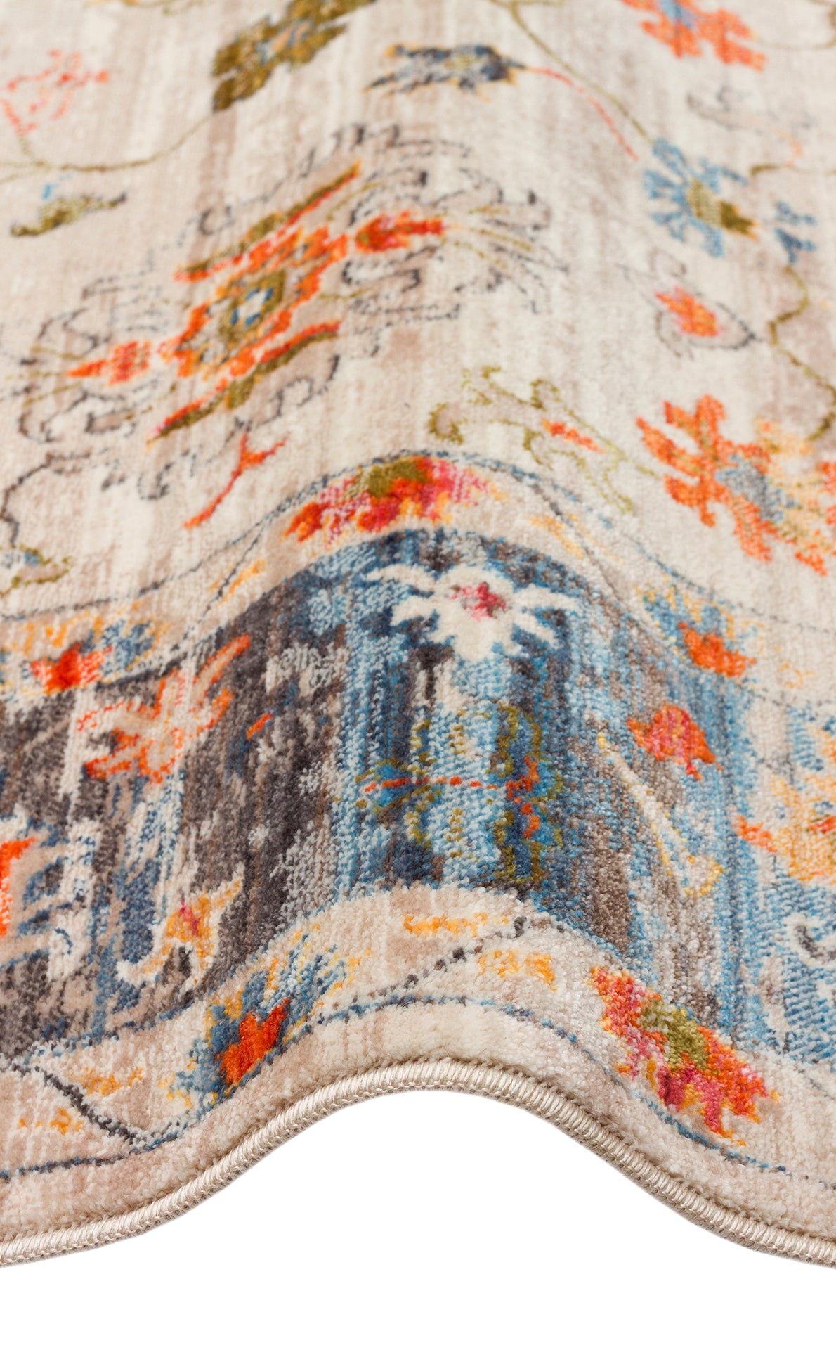 Ruvio Bej Mavi Klasik Madalyon Desenli Polyester Halı – doku yakın çekim