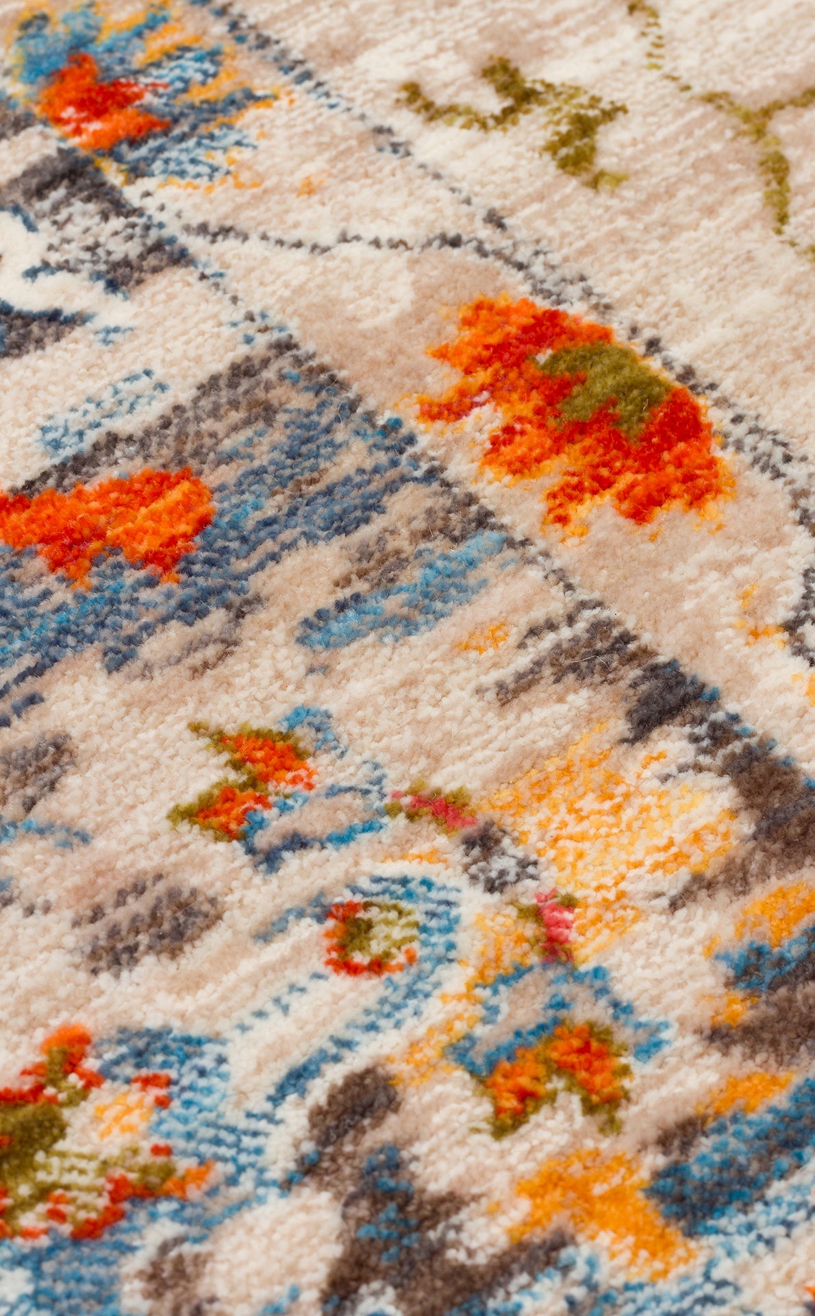 Ruvio Bej Mavi Klasik Madalyon Desenli Polyester Halı – detay görünümü