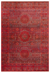 Ruvio Red Grey Geometric Classic Pattern Machine-Made Rug