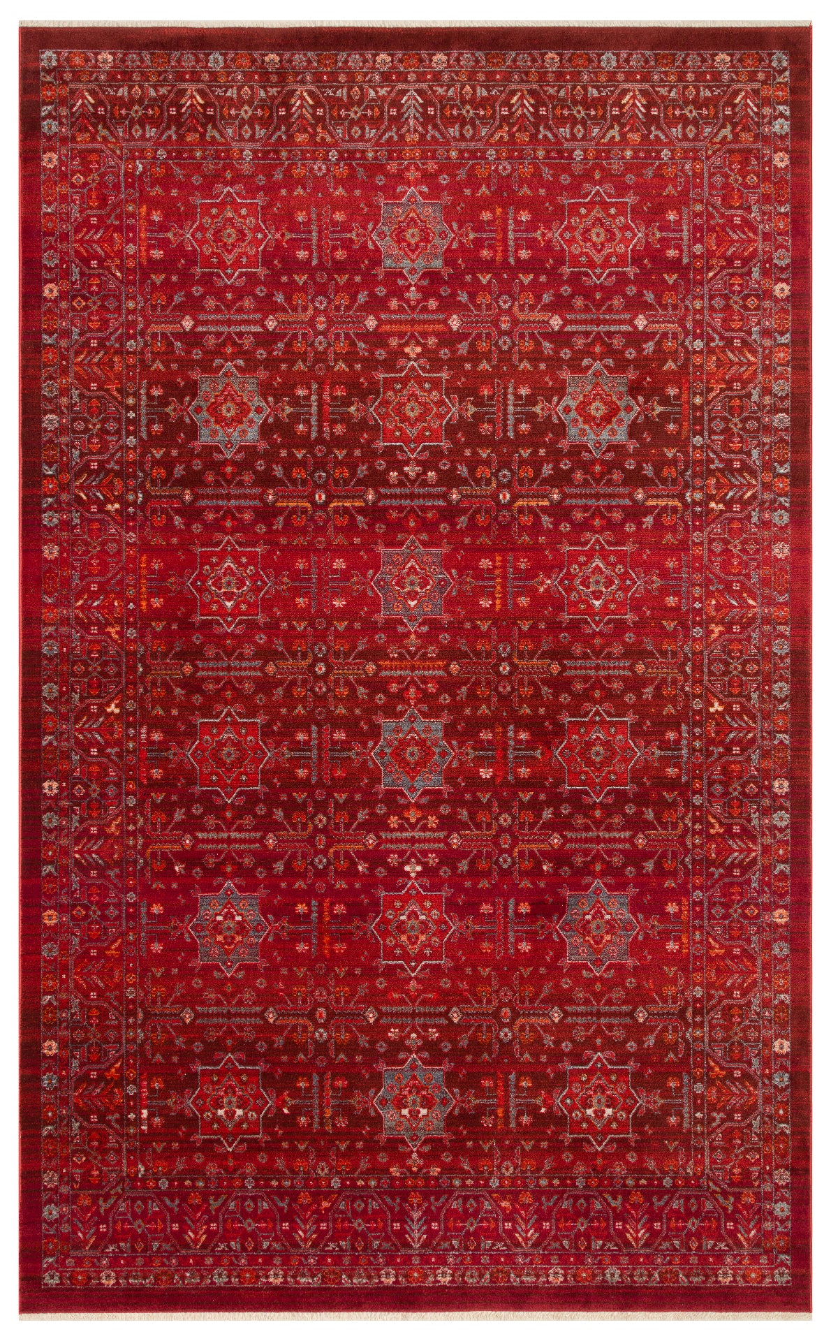 Ruvio Kırmızı Gri Geometrik Desenli Klasik Polyester Halı