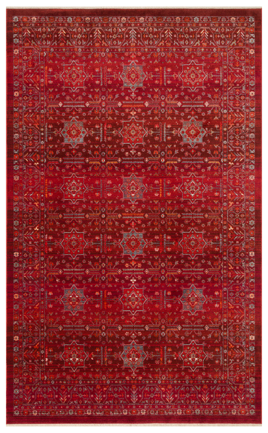 Ruvio Kırmızı Gri Geometrik Desenli Klasik Polyester Halı