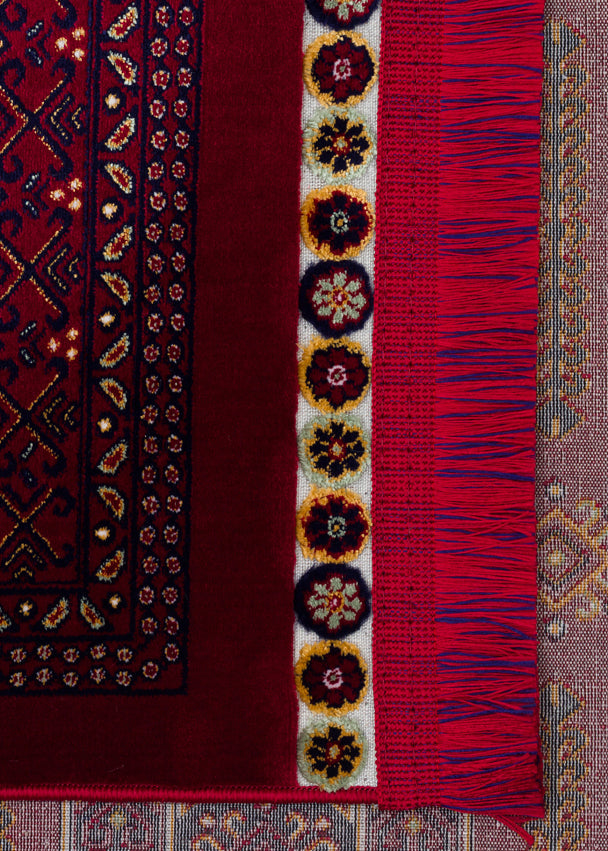 Torka Bordo Lacivert Geometrik Desenli Makine Halısı – kenar detayı