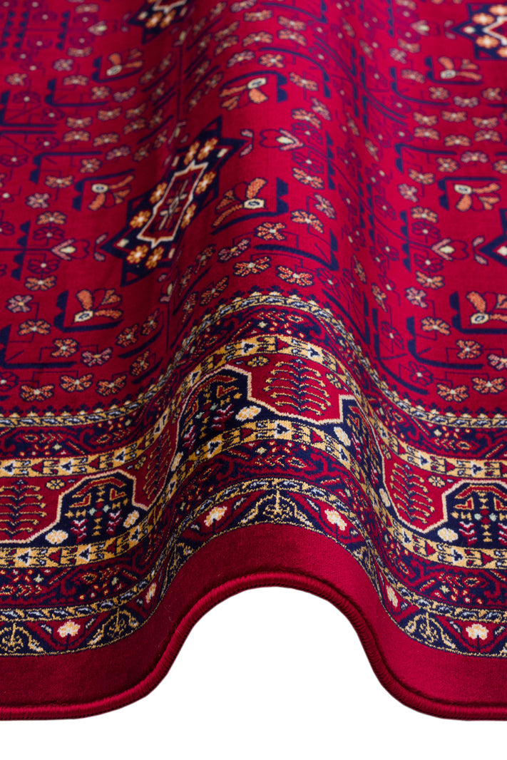Torka Bordo Bej Geometrik Klasik Polyester Halı – doku yakın çekim