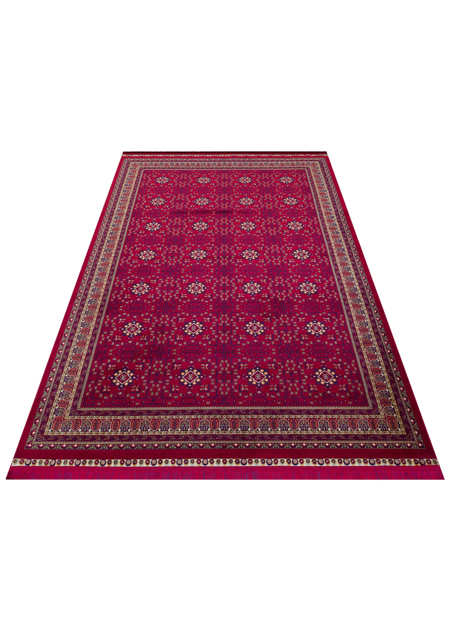 Torka Bordo Bej Geometrik Klasik Polyester Halı – arka yüz görünümü