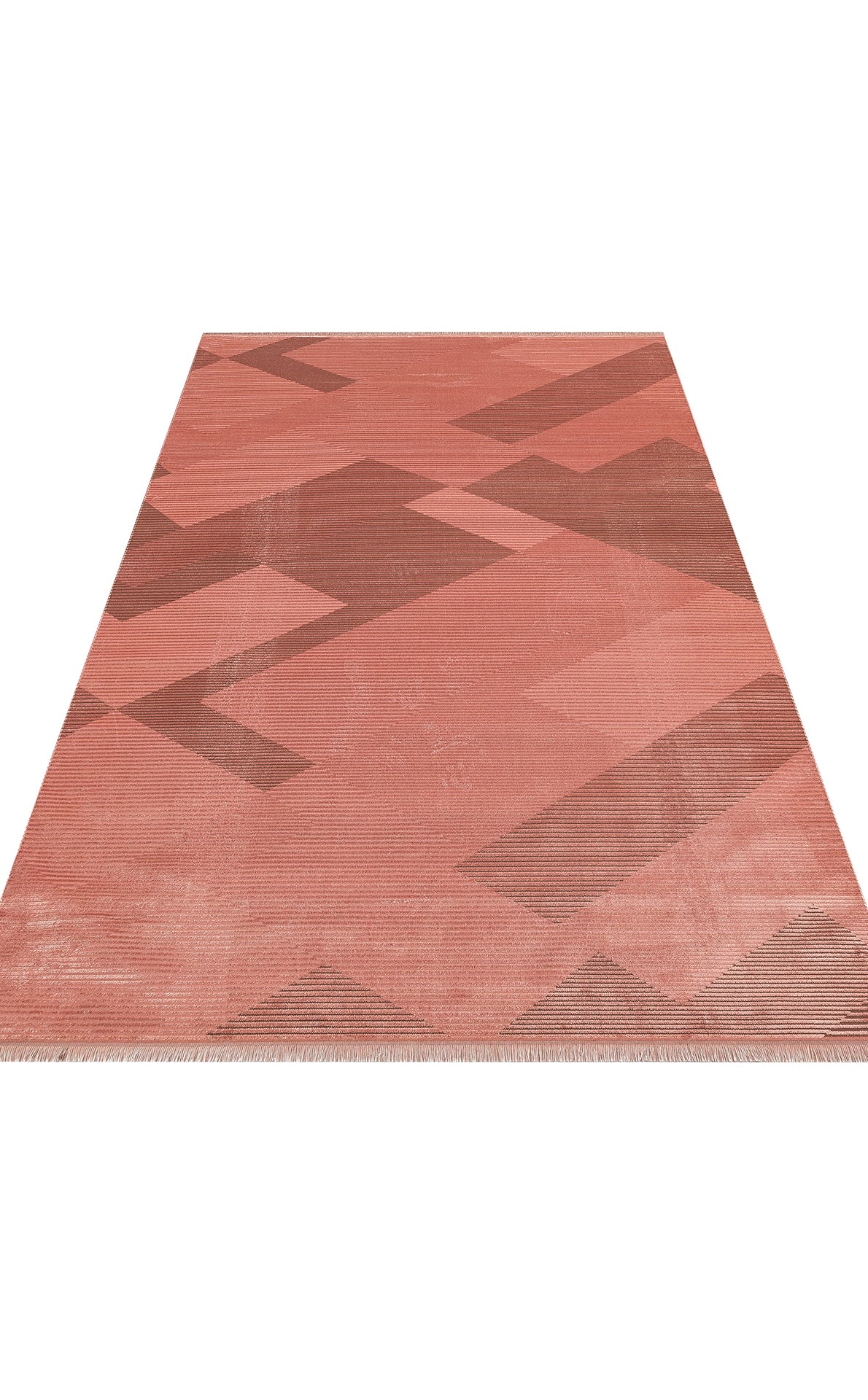 Lesra Pembe Kahverengi Geometrik Kabartmalı Modern Halı – kenar detayı