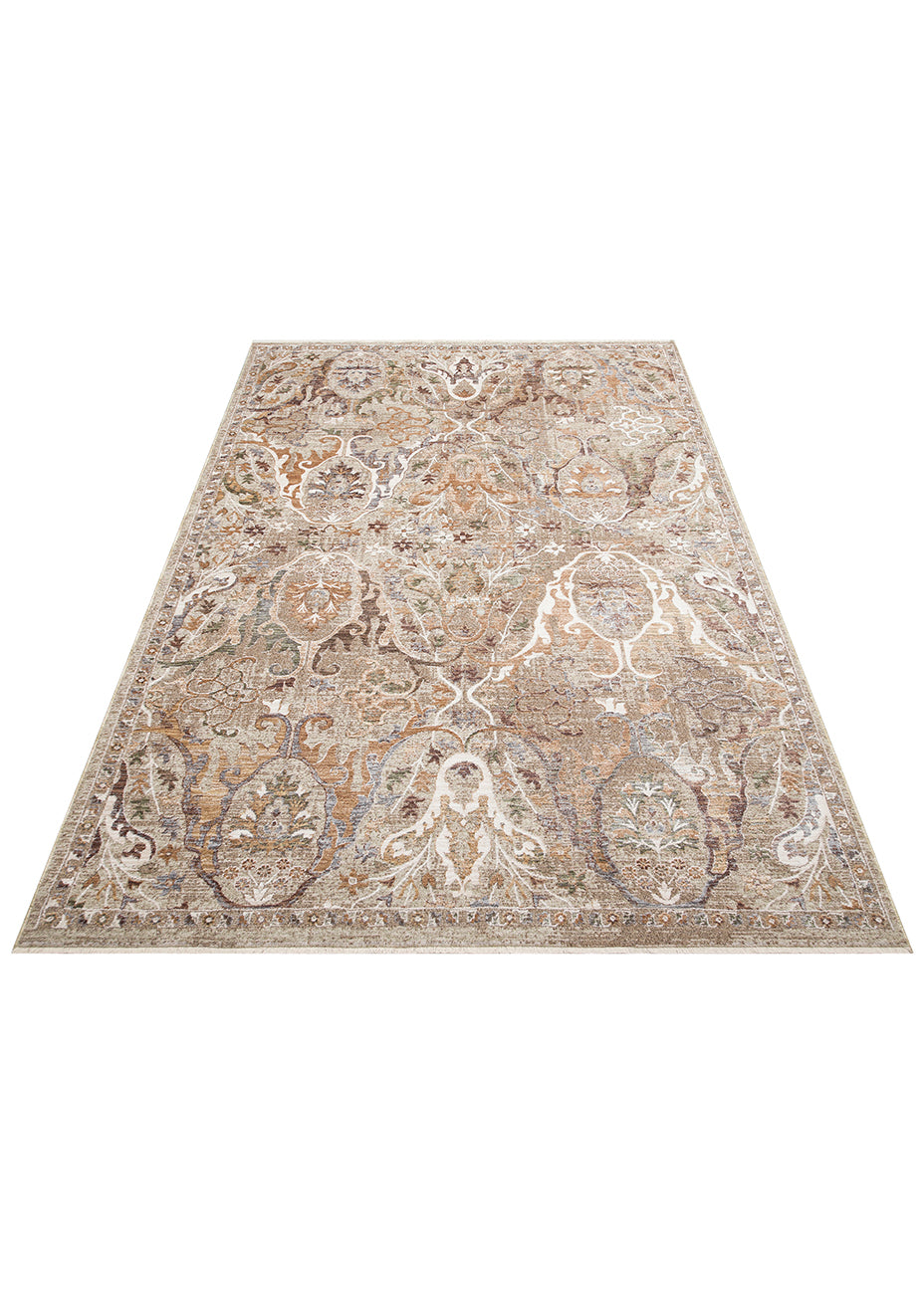 Varvo Bej Kahverengi Madalyon Desenli Klasik Kilim – kenar detayı